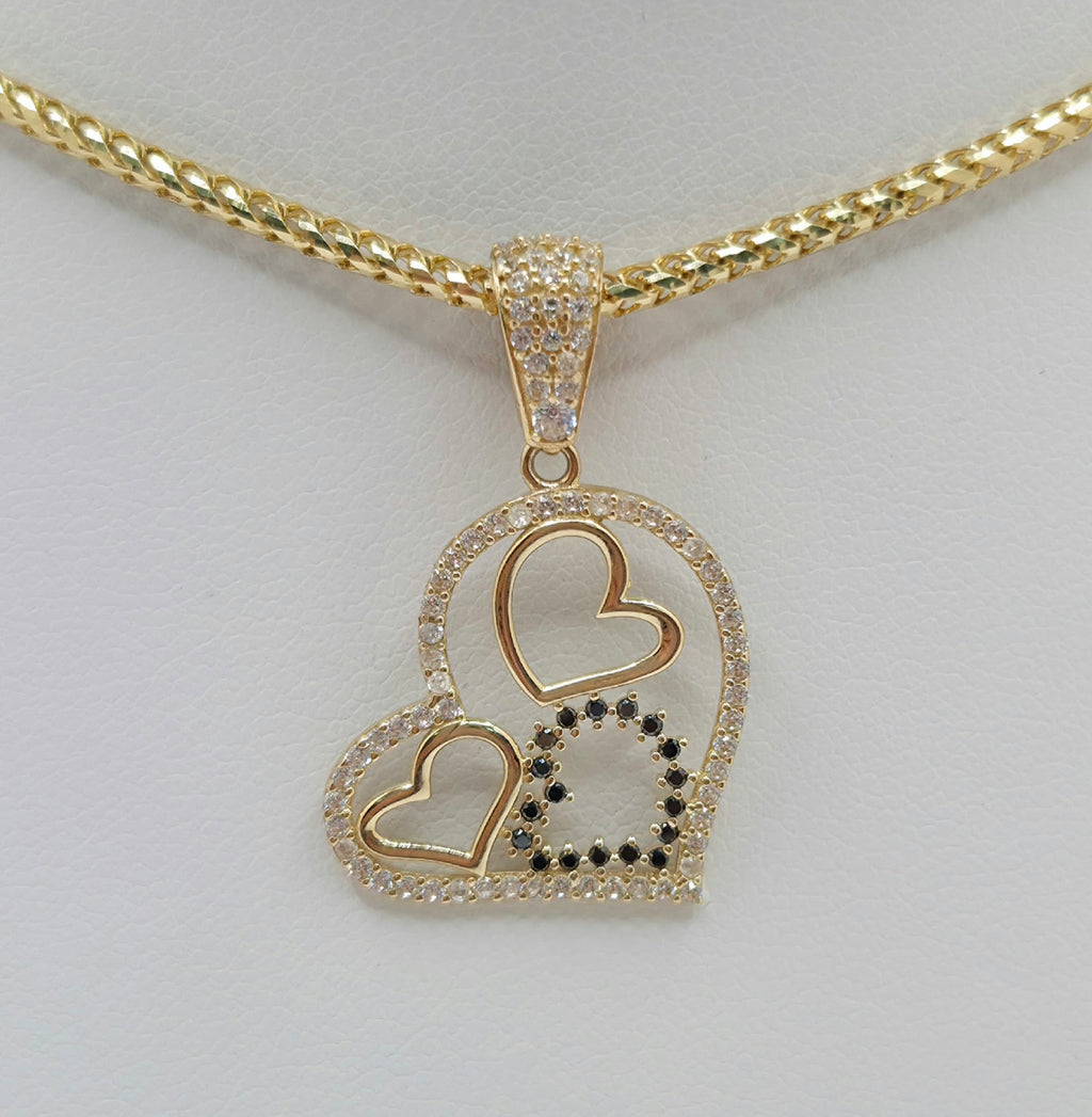 14KT CZ SILHOUETTE THREE HEARTS PENDANT  Weight 2GR