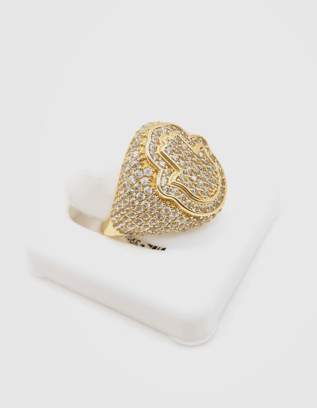 14KT CZ FATIMA HAND RING Size 8.5 Weight 5.8GR