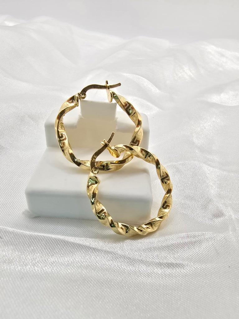 14KT GREEK DESING CROOKED HOOPS EARRINGS Size 3 3.5MM Weight 2.5GR