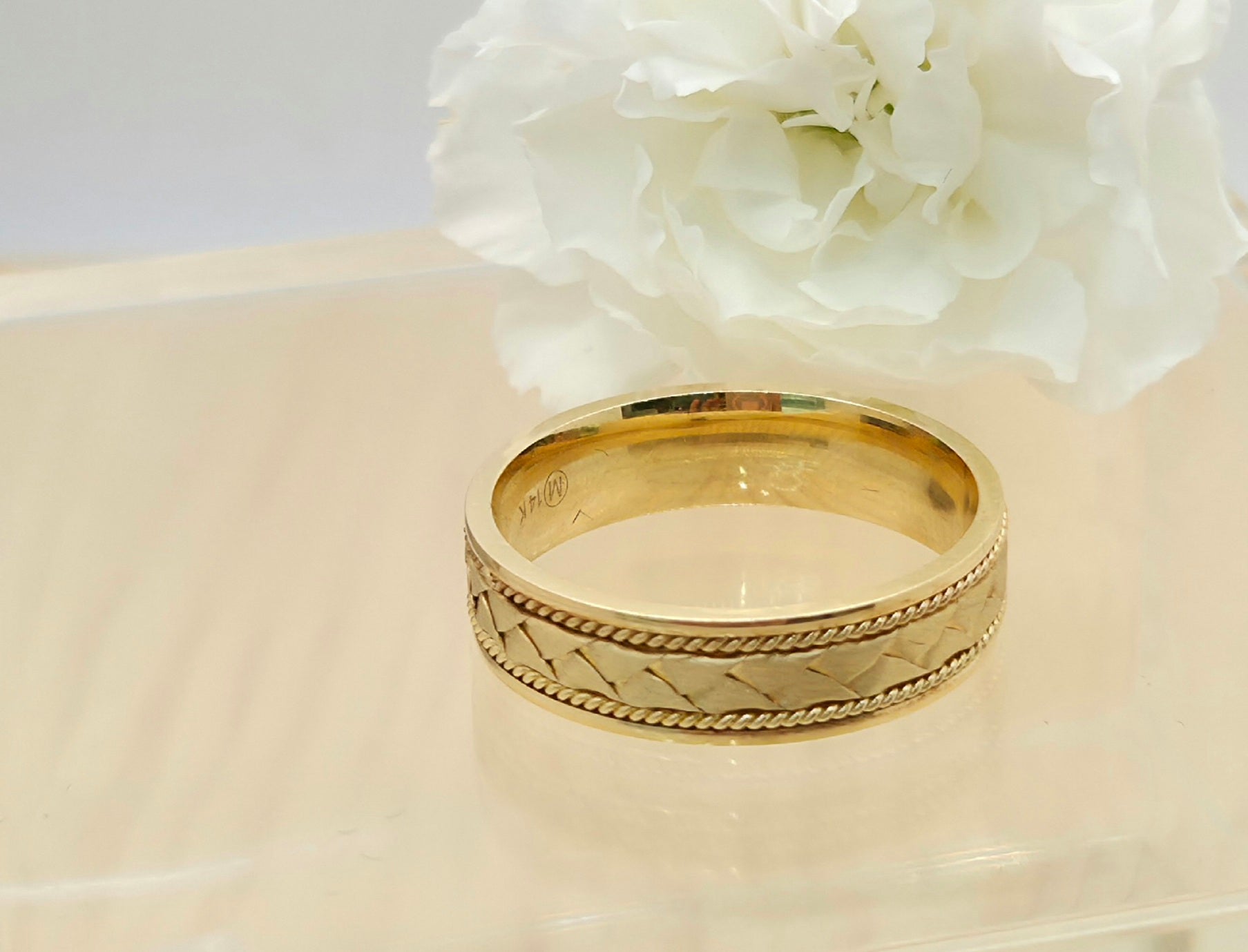 14KT BRAIDED DESIGN ENGAGEMENT MAN'S RING Size 13 6MM Weight 7.4GR