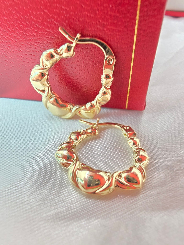 14KT SMALL HEARTS HOOPS EARRINGS Weight 1.4GR