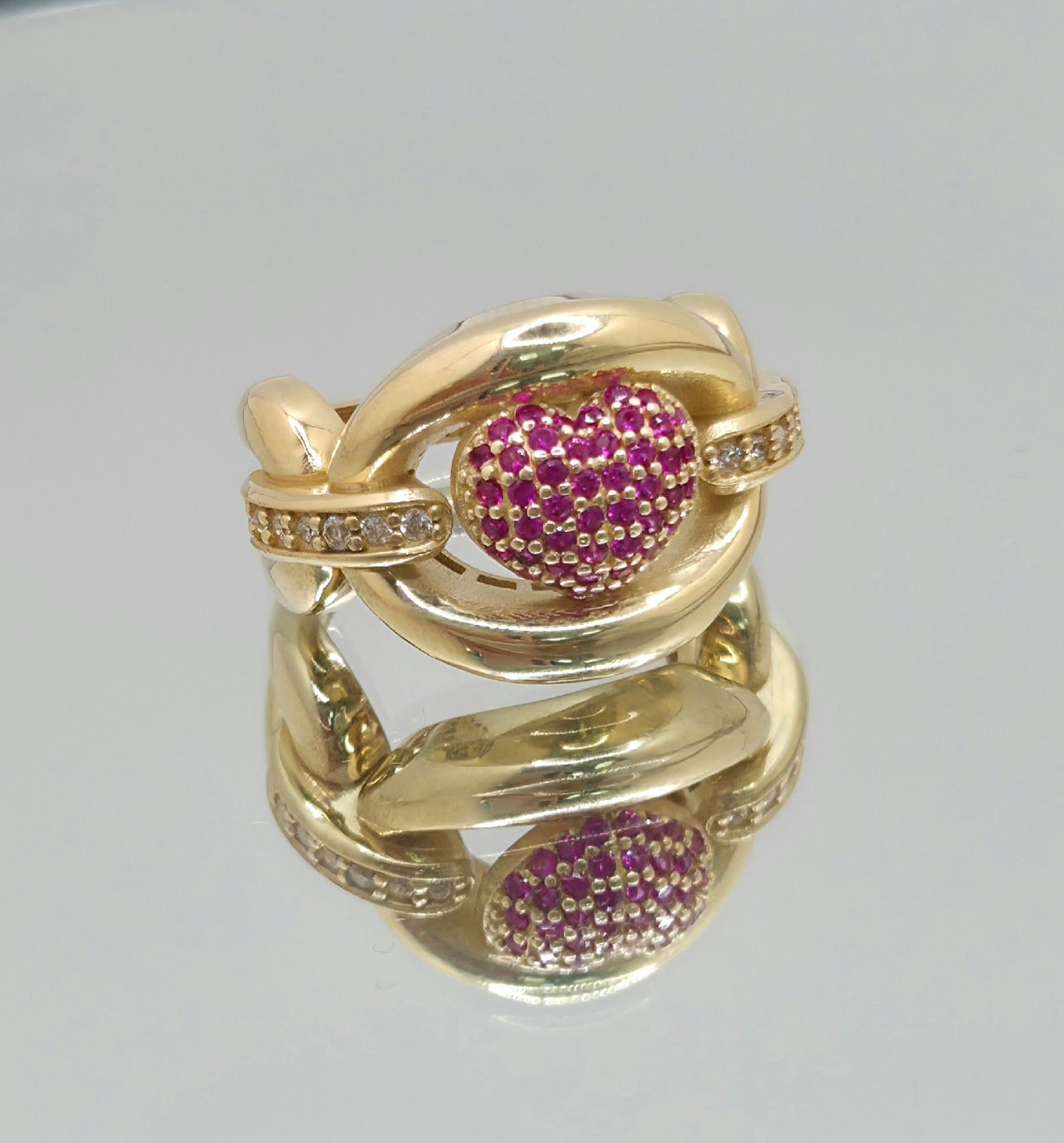 14KT MAXI STYLE CHAIN AND PINK HERAT RING Size 7 & 8 Weight 7.3GR