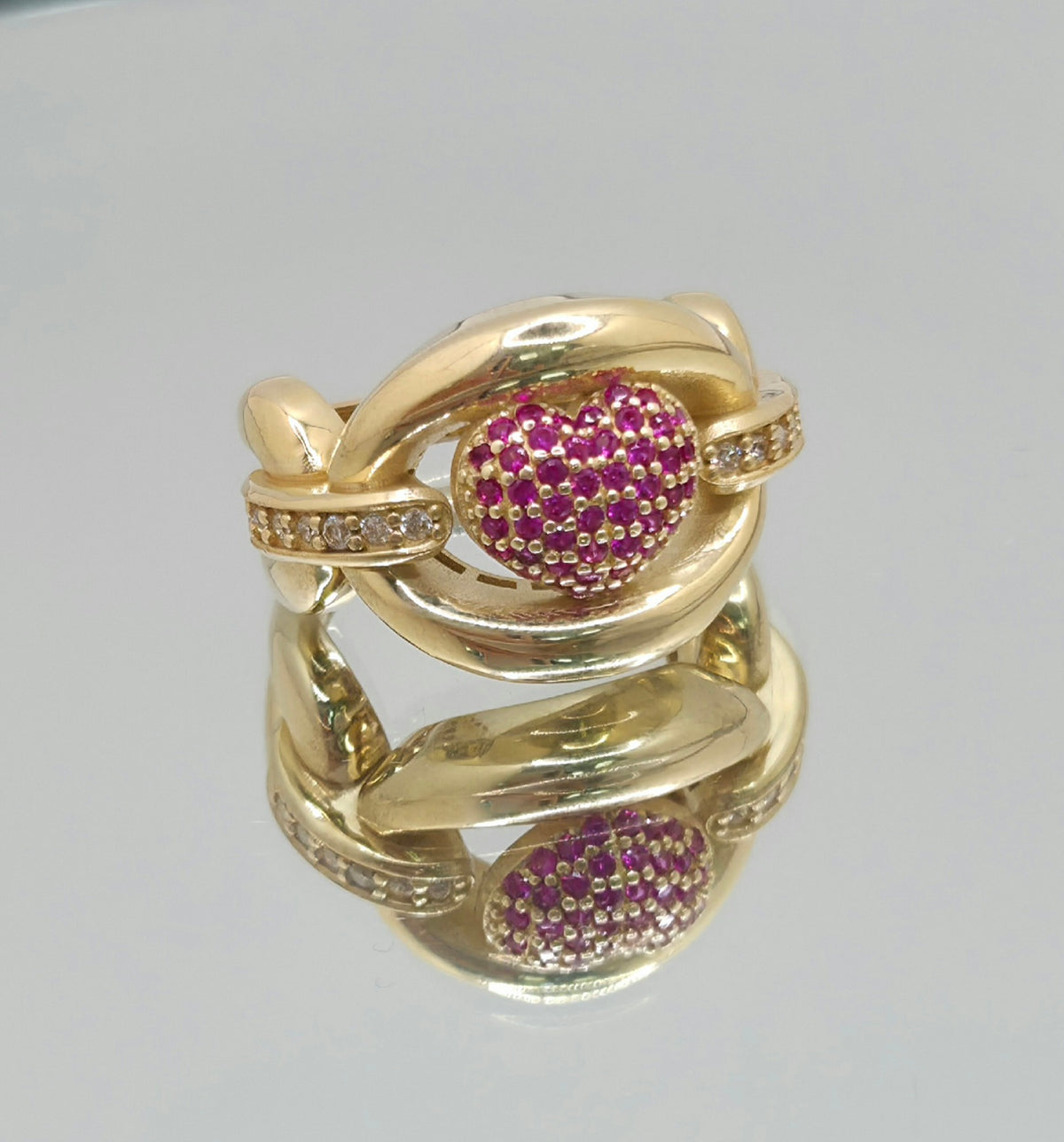 14KT MAXI STYLE CHAIN AND PINK HERAT RING Size 7 & 8 Weight 7.3GR
