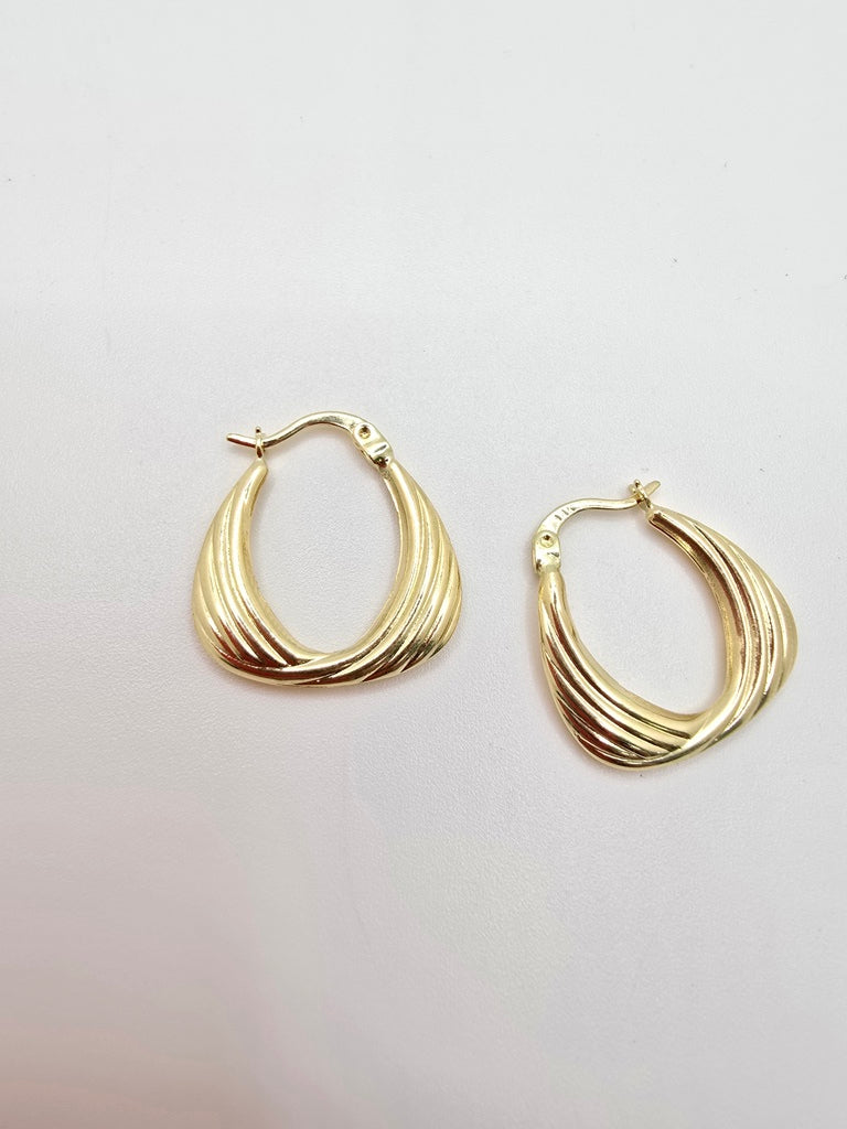 14KT GEOMETRIC RIBBED HOOPS EARRINGS Weight 1.8GR