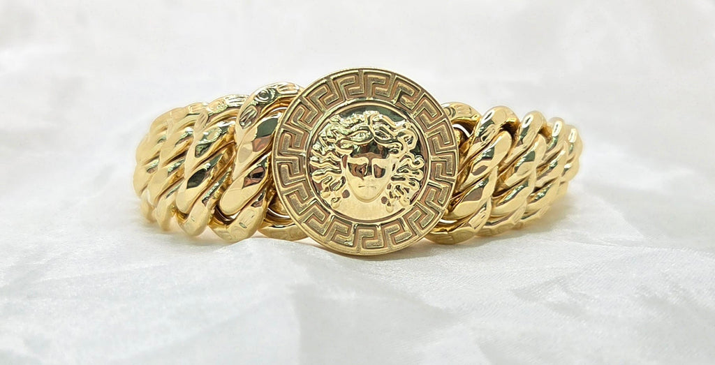 10KT EXTRA BIG MEDUSA STYLE PRINCESS BRACELET Size 8INCH Weight 38.3GR