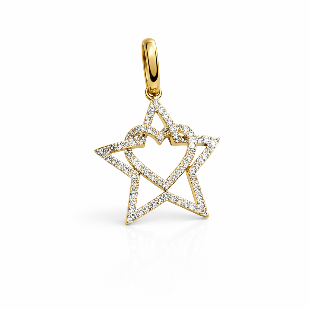 10KT STAR WITH HEART INSIDE NATURAL DIAMOND PENDANT Size SMALL Weigth 1GR