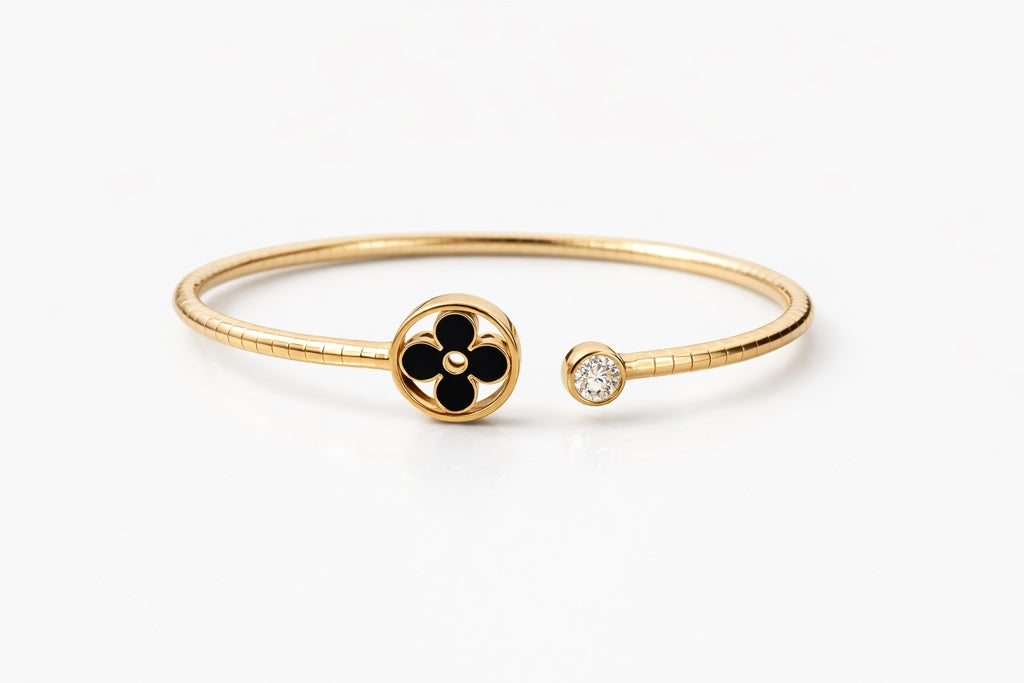 14KT FLOWER BRACELET+BANGLE Size 3MM Weigth 8.7GR