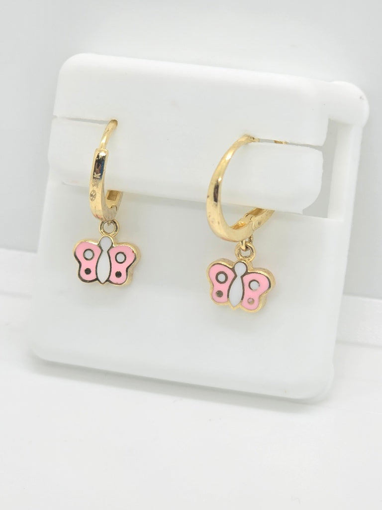 10KT PINK BUTTERFLY HOOP EARRINGS
