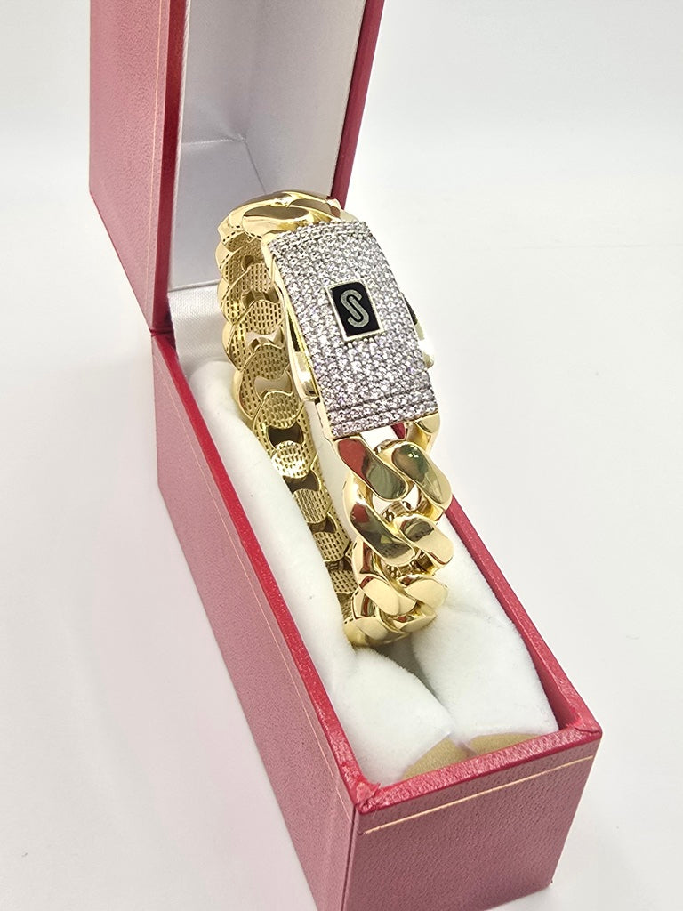 10KT CERTIFIED MONACO BANGLE CZ CLOSURE Size 13.5MM Weight 19.2GR