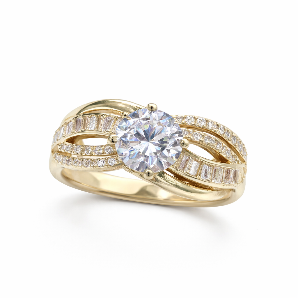 14KT BAGUETTE AND CZ DETAILS PROMISE RING Size 7 Weigth 3GR