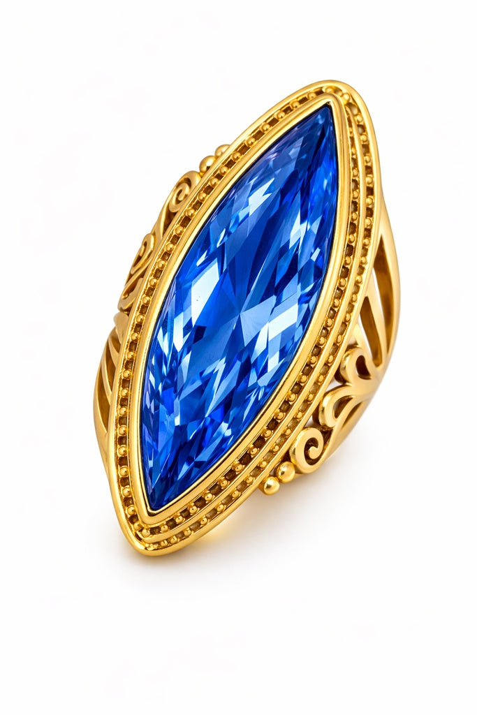 10KT STRONG BLUE ALMOND STONE RING Size 7 Weight 5GR