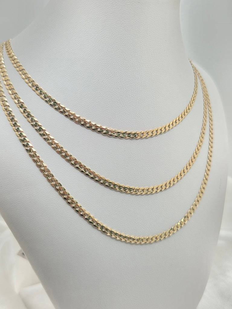 10KT SOLID CUBAN CURB FLAT CHAIN CLOSE LINK Size 24INCH 3.5MM Weight 8.2GR