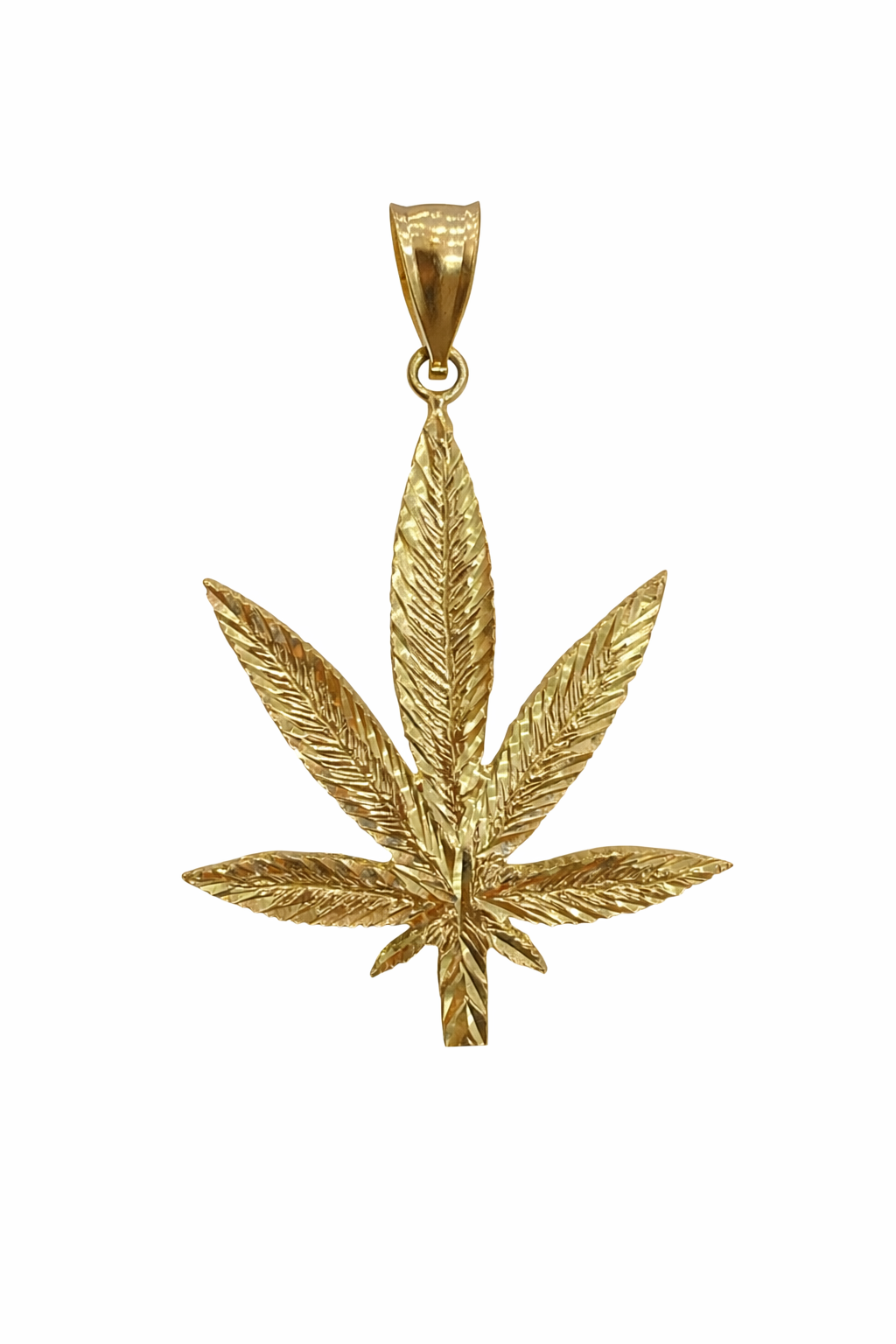 10KT DIAMOND CUT DESIGN CANNABIS LEAF PENDANT Size LARGE Weigth 8.2GR