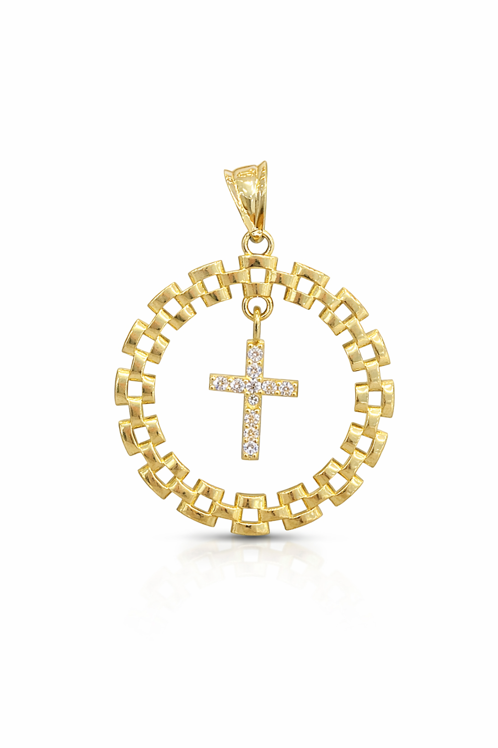 10KT ROUND PENDANT WITH CROSS PENDANT IN THE CENTER Size  Weigth 2.3GR