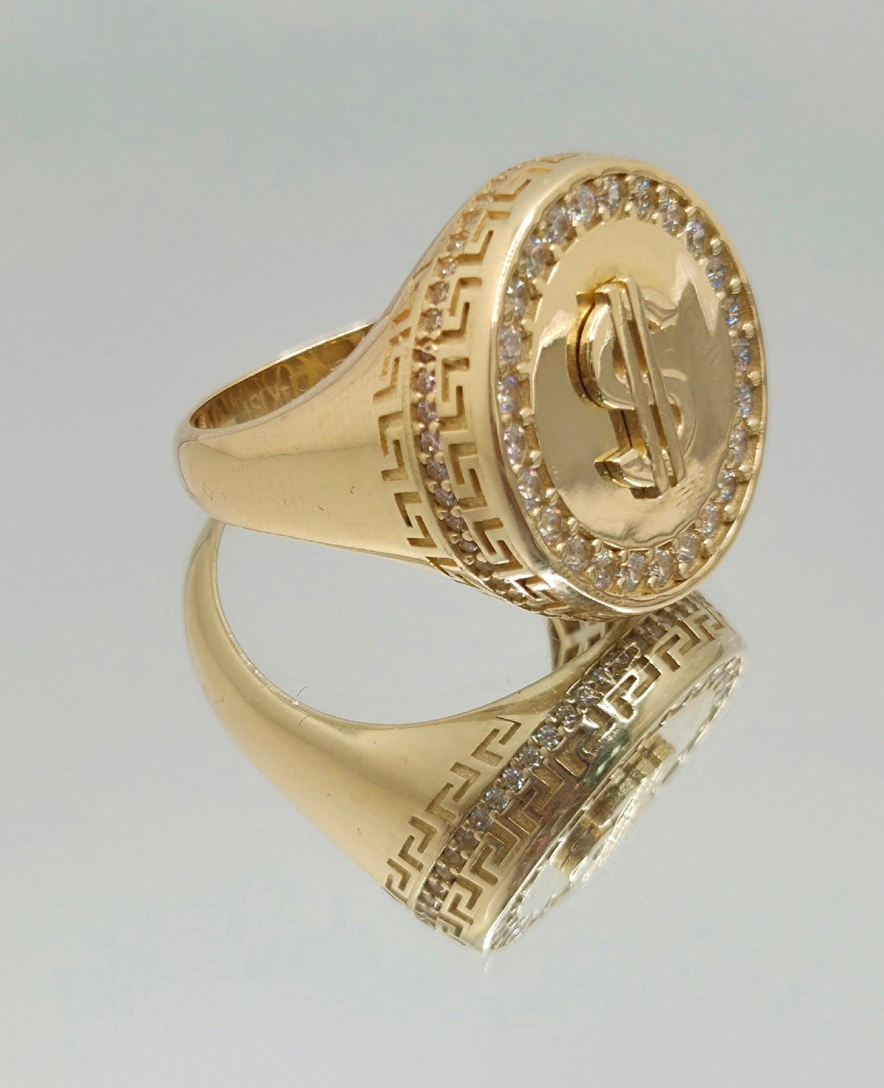 14KT MONEY SYMBOL CZ ROUND RING Size 11 Weight 9.2GR