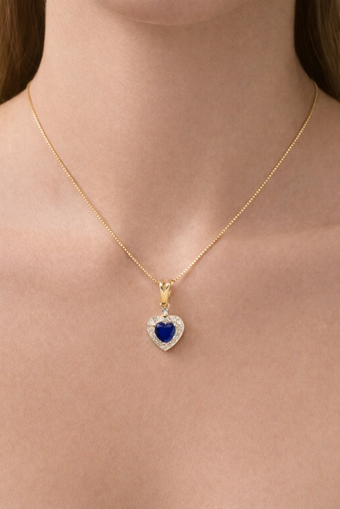 14KT NATURAL DIAMOND AROUND HEART LAB ZAFIRO PENDANT Size 0.69CT/0.78GM