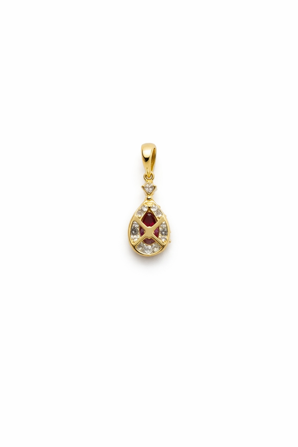 14KT NATURAL DIAMOND AROUND PEAR LAB RUBI PENDANT Size 0.33CT/0.6GM