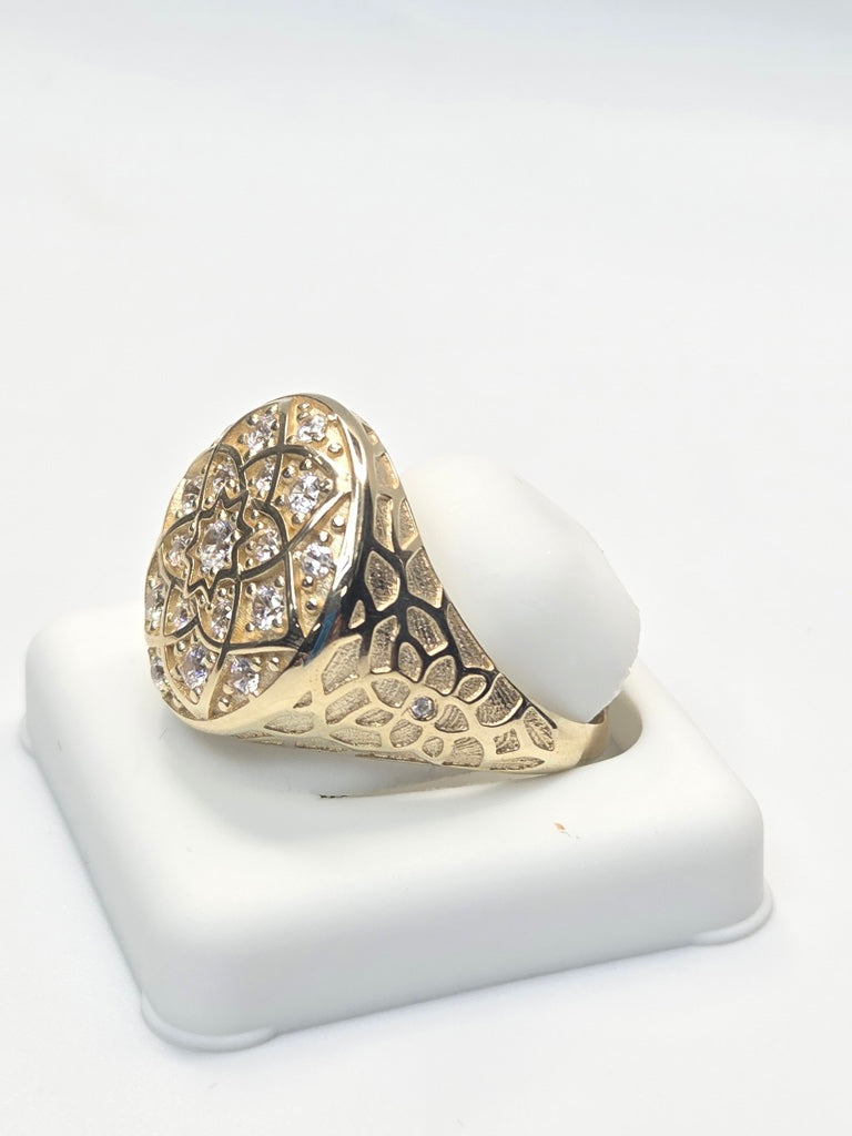 14KT ROUND FLOWER DESIGN SMALL ROSETTA MAN'S RING Size 12 Weigth 5GR