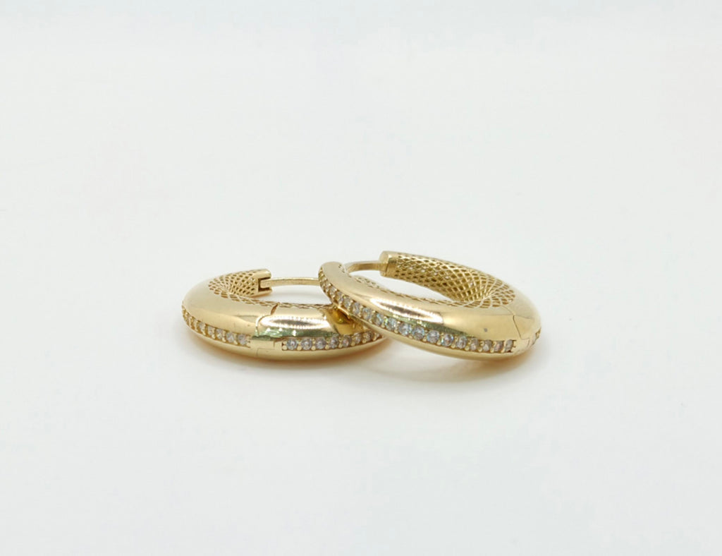 10KT MODERN CZ DETAIL HALF MOON HOOPS EARRINGS Weight 5.3GR