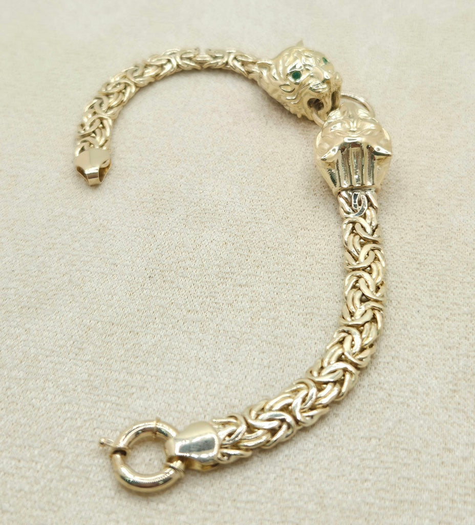 10KT TWO TIGER HEAD BYZENTINE BRACELET Size 7INCH 7MM Weight 18.2GR