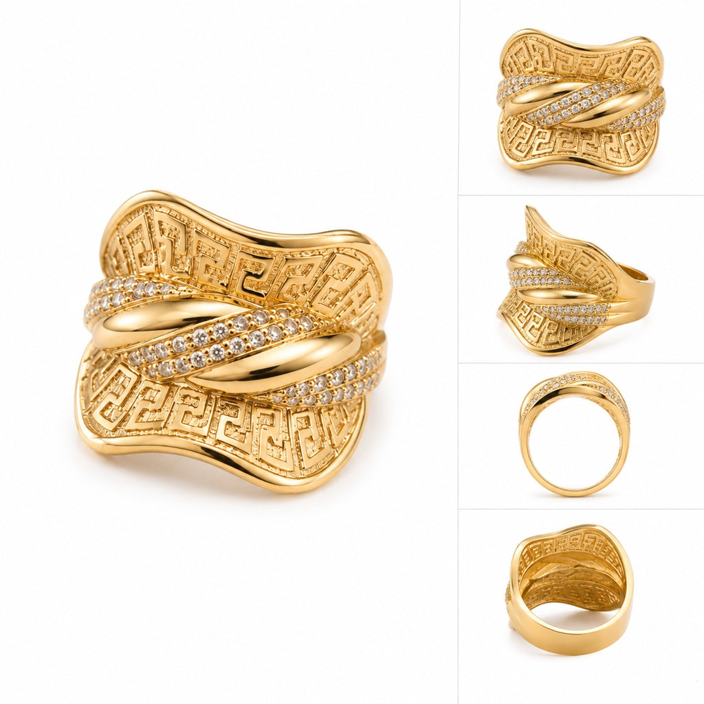 10K PUFFY ABSTRACT LINES RING Size 8