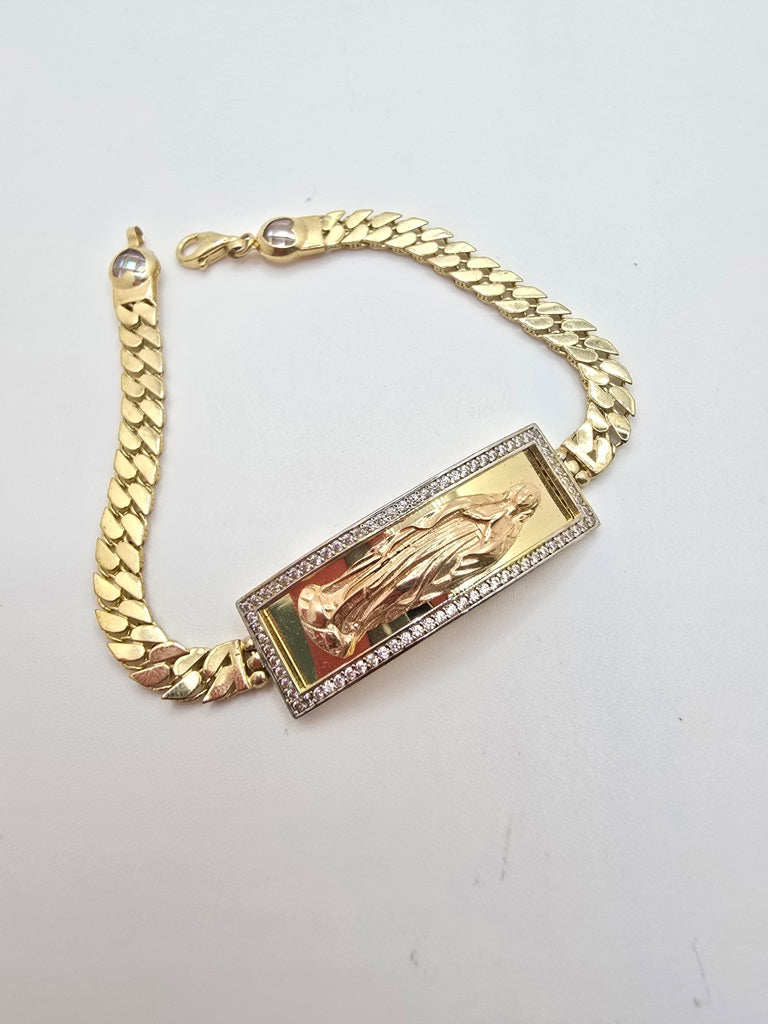 10KT FLAT CURB LINK BRACELET WITH VIRGIN MARY Size 7INCH 5.5MM Weight 10.6GR
