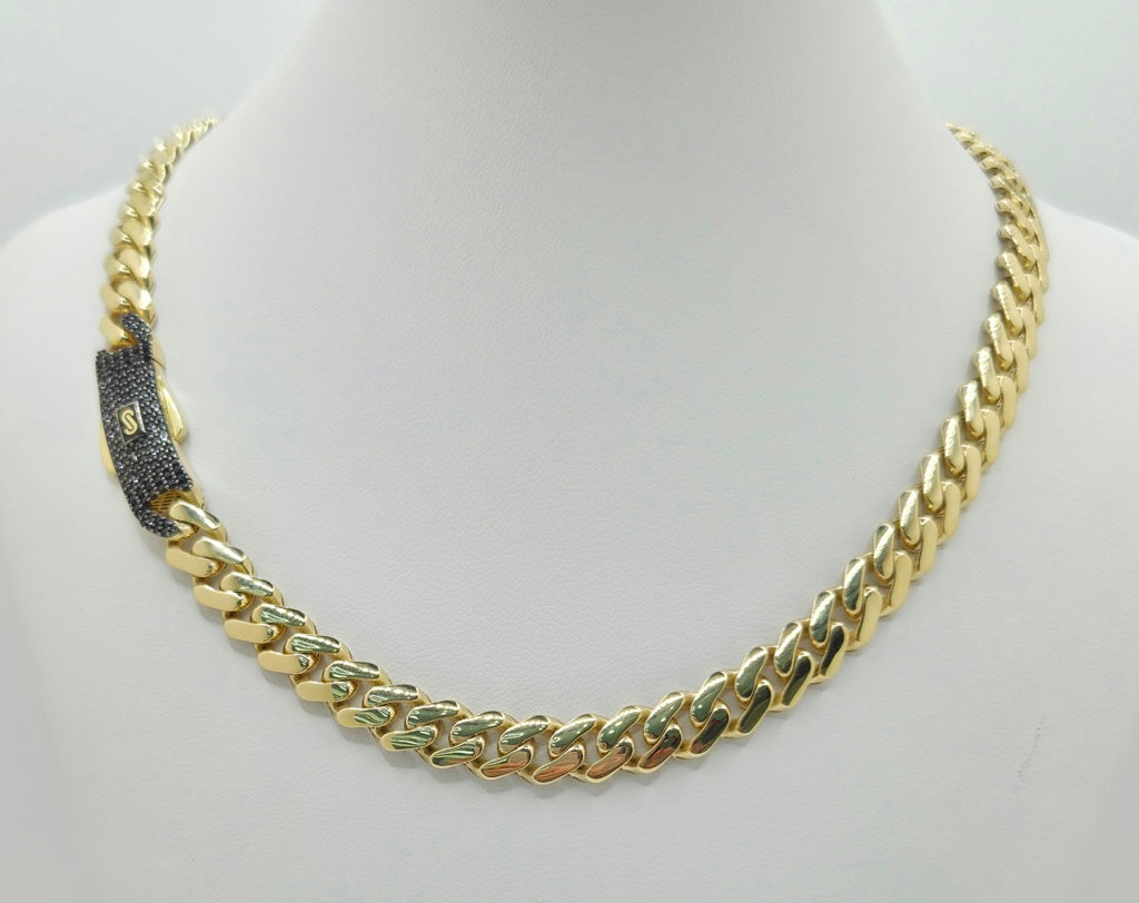 10KT CERTIFIED MONACO CHAIN BLACK CZ CLOSURE Size 18INCH 8MM Weight 19.2GR