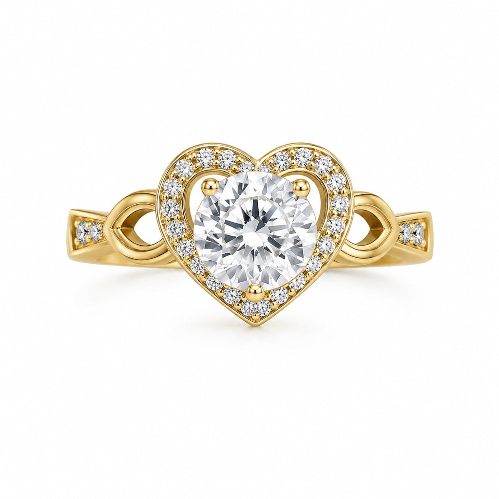 14KT ELEGANT HEART RING WITH WHITE STONE Size 8 Weight 3.5GR
