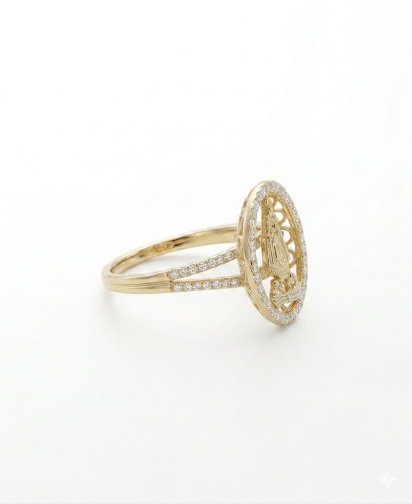 14KT CZ FRAME ROUND CARIDAD RING Size 7 Weigth 3.4GR