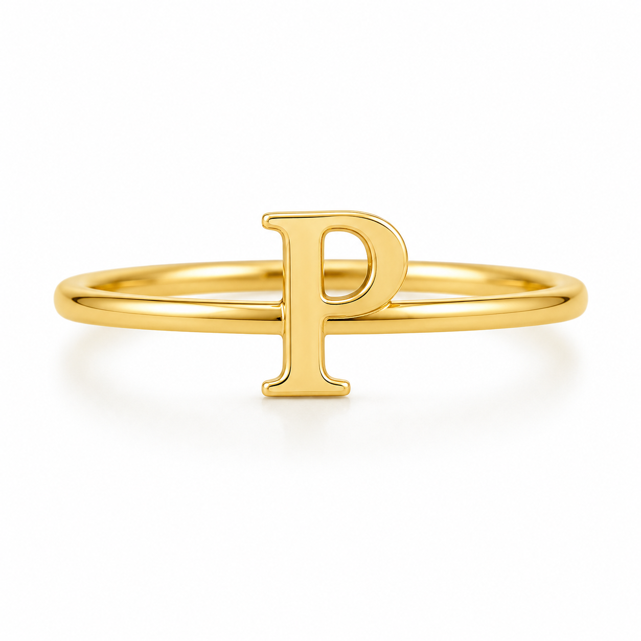 14KT "P" LETTER RING Size 6.5 Weight 1.1GR