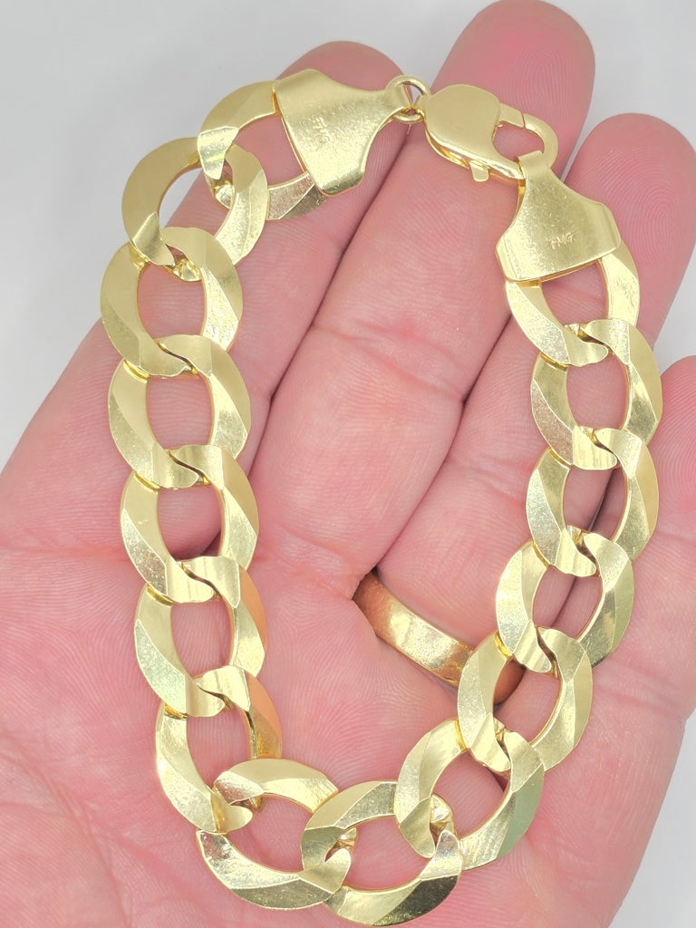 10KT SOLID CUBAN CURB FLAT BRACELET Size 8.5INCH 16MM Weight 47 GRS