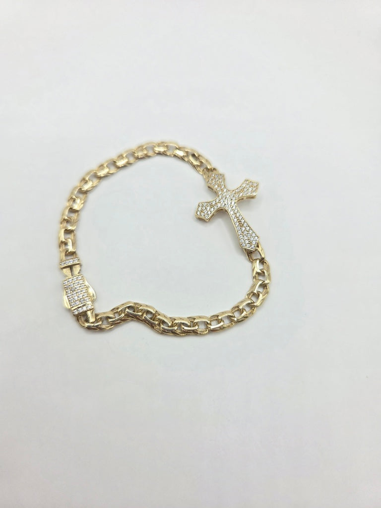 10KT CZ ROMAN CROSS CHINO BRACELET Size 7.5INCH 5MM Weigth 6.5GR