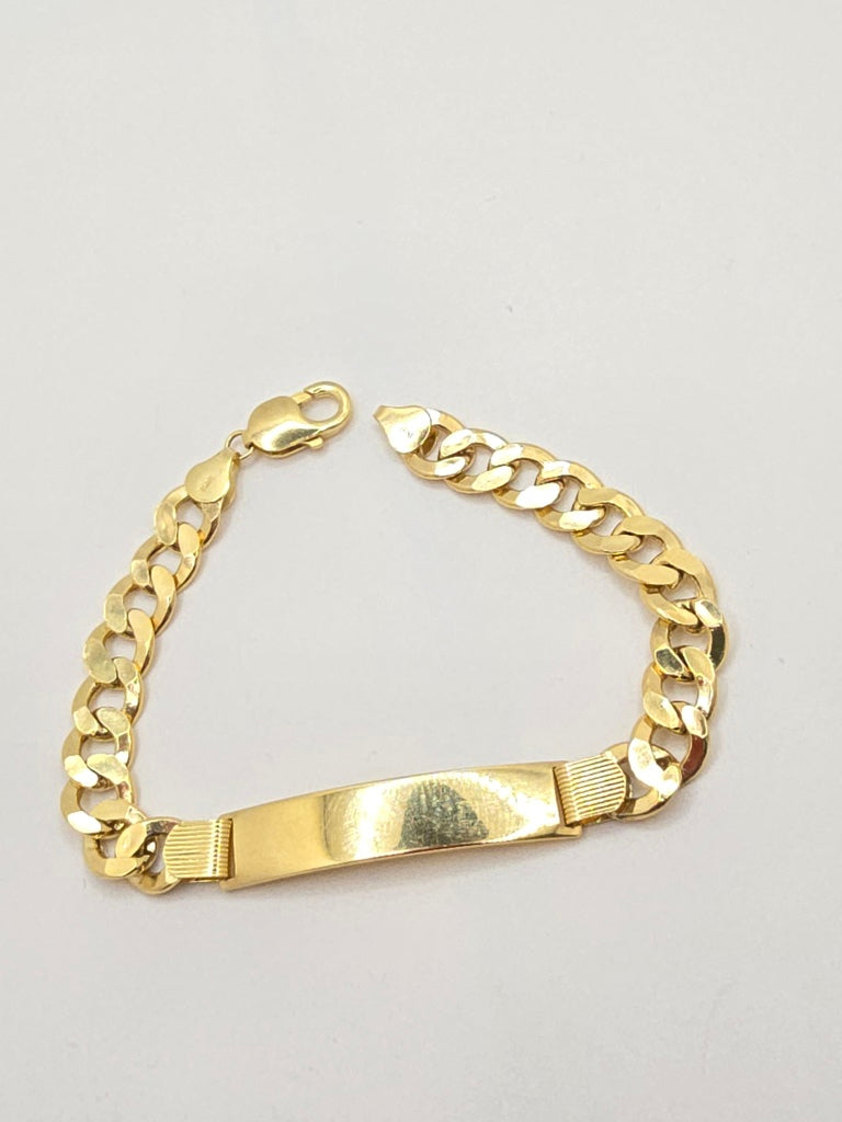 10KT CUBAN CURB FLAT WHITE PLATE BRACELET  Size 8INCH 8MM Weight 14.2GR