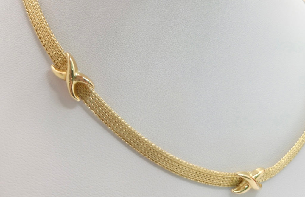 14KT FLAT WITH "X" DETAIL NECKLACE Size 16INCH 4.5MM Weight 11.1GR