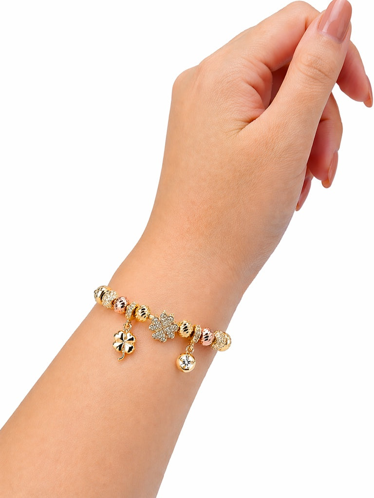 14KT RIGID PANDO STYLE BRACELET WITH TWO TONE DETAILS CHARMS Weigth 11GR
