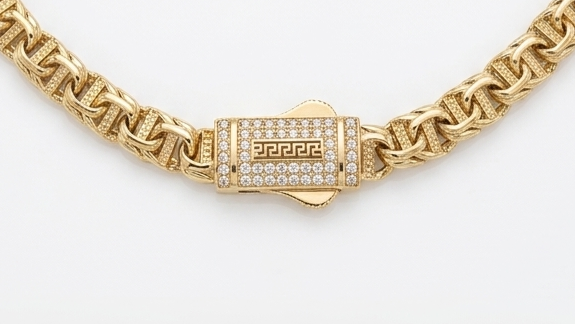 14KT CZ SMALL HEART CHINO LINK NECKLACE WITH GREEK DETAILS Size 18INCH 5MM Weigth 15.5GR