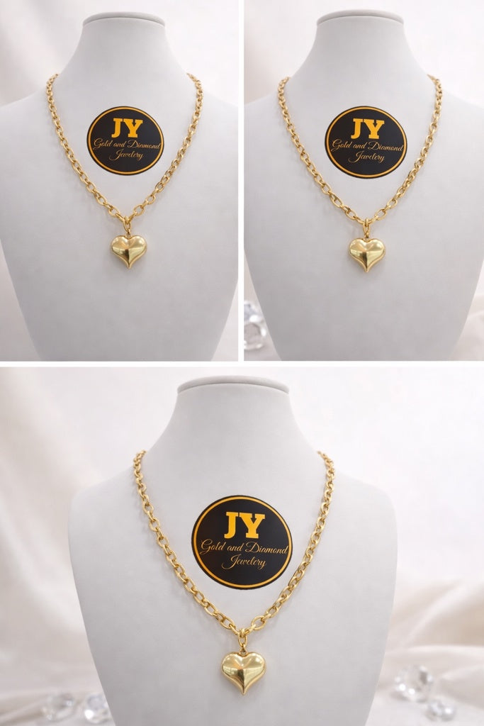 14KT  ROLO STYLE HEART PENDANT NECKLACE Size 18INCH 5MM Weigth 9.1GR