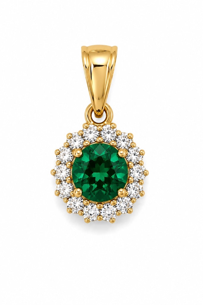 14KT EXTRA SMALL GREEN STONE ROUND ELEGANT PENDANT Size XS Weigth 0.6GR
