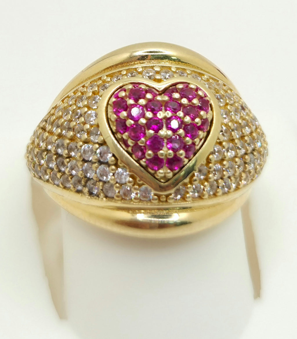 14KT PINK CZ HEART RING Size 6.5 Weight 5GR