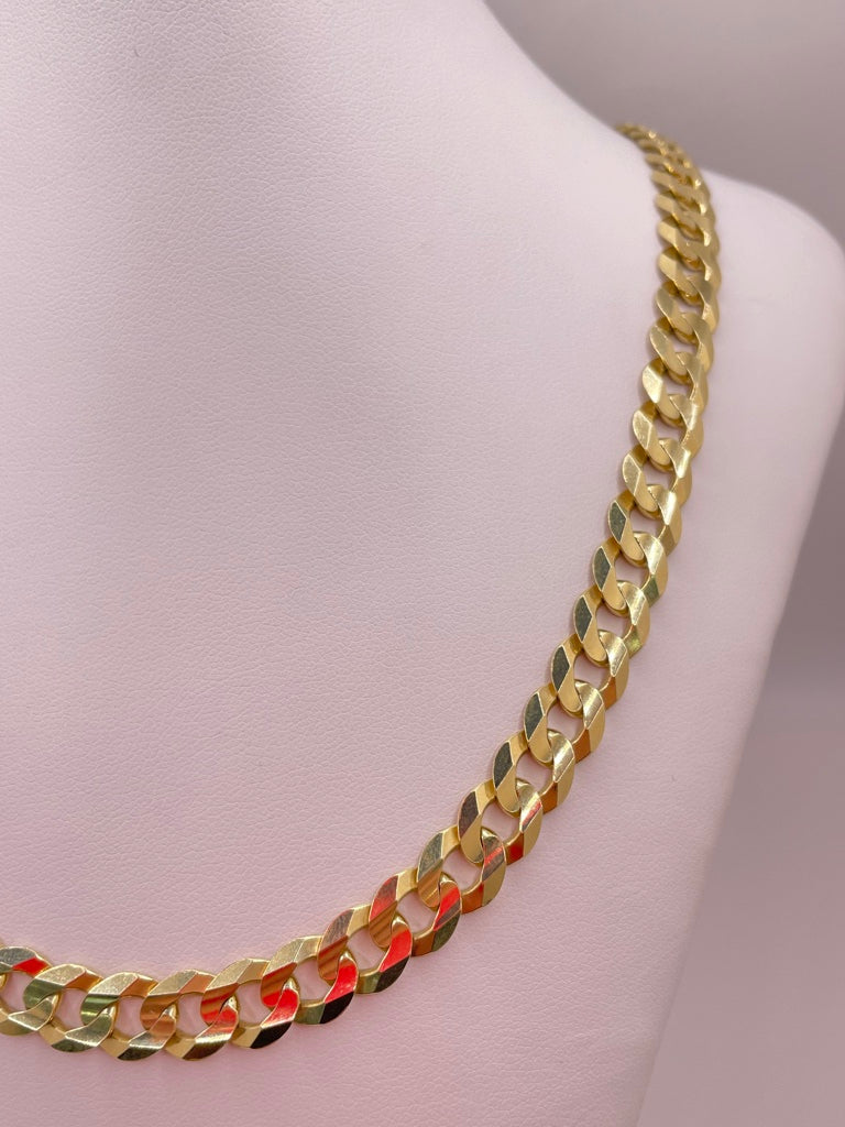 10KT SOLID CUBAN CURB FLAT CHAIN Size 22 INCH 9MM Weight 41.4GR
