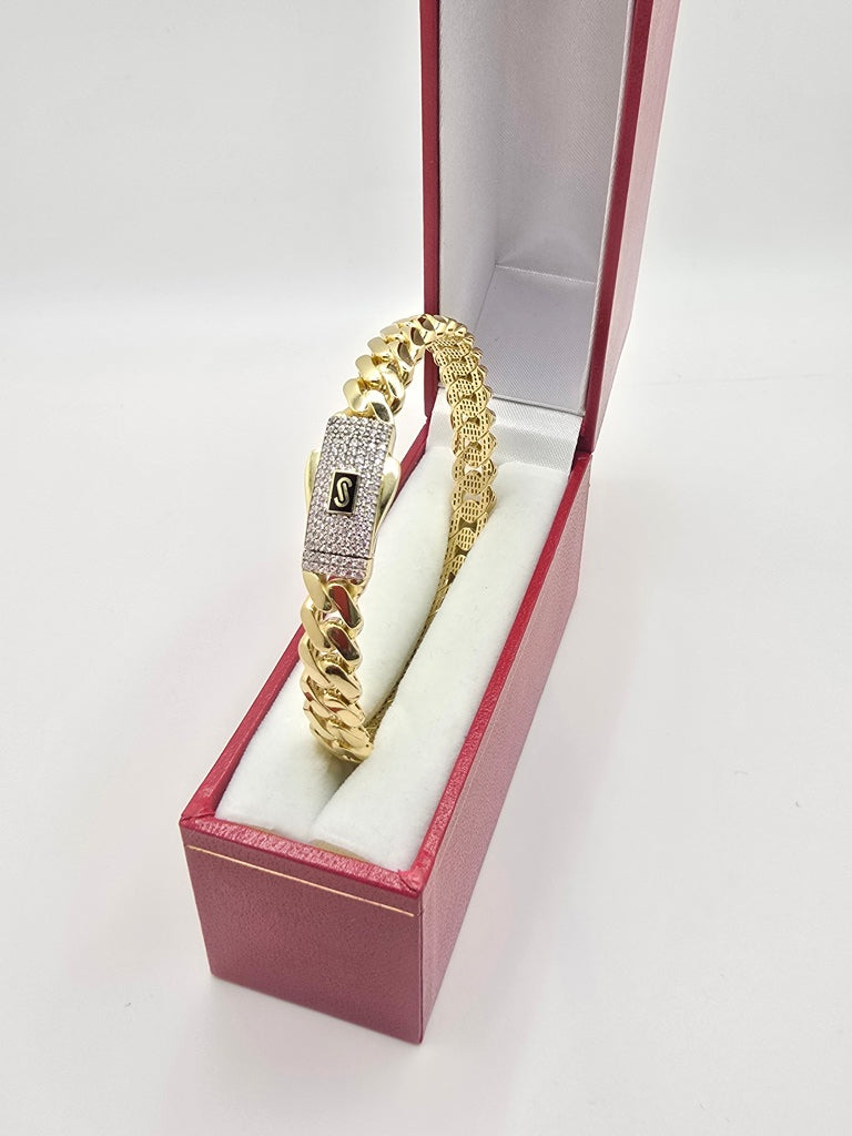 10KT CERTIFIED MONACO BANGLE CZ CLOSURE Size 8MM Weight 11.5GR