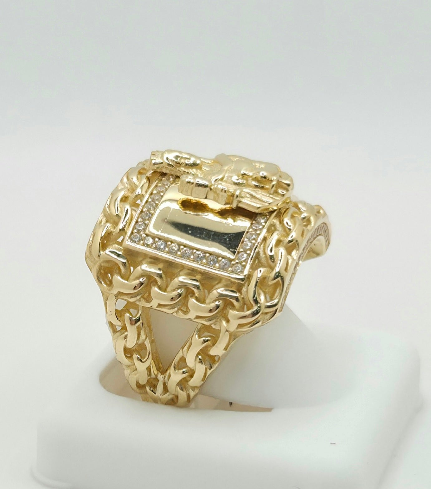 10KT CHINO LINK DETAIL RECTANGULAR SANTA BARBARA RING Size 11 & 12 Weight 13.5GR