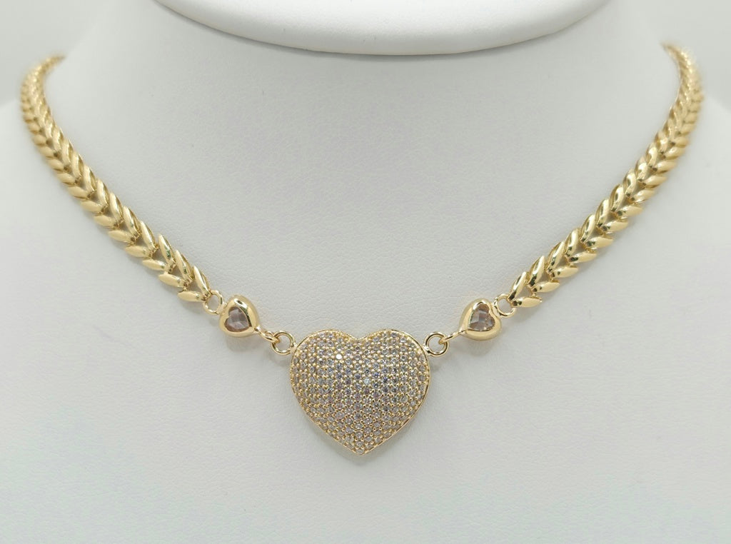 14KT CZ HEART LEAVES LINK NECKLACE Size 18INCH Weight 12.4GR