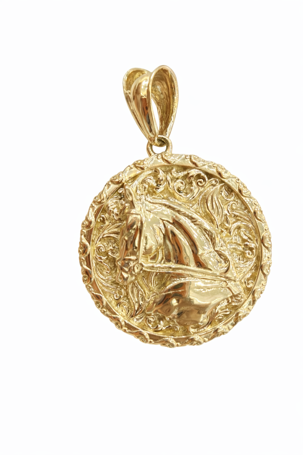 10KT ROUND HORSE PENDANT Size  Weigth 6GR