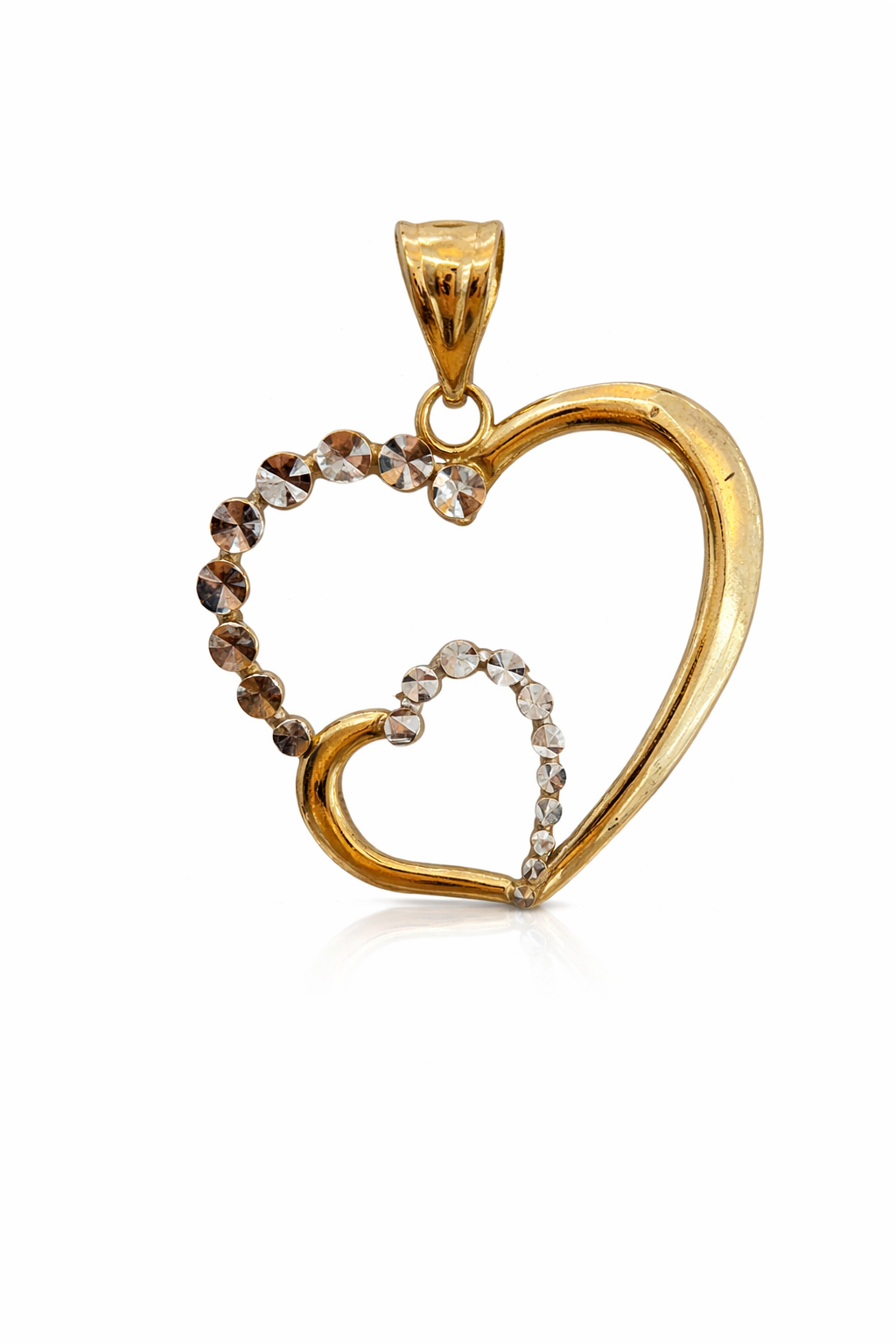 10KT LARGE TWO TONE TWO HEART SILHOUETTE PENDANT Weigth 1.3GR