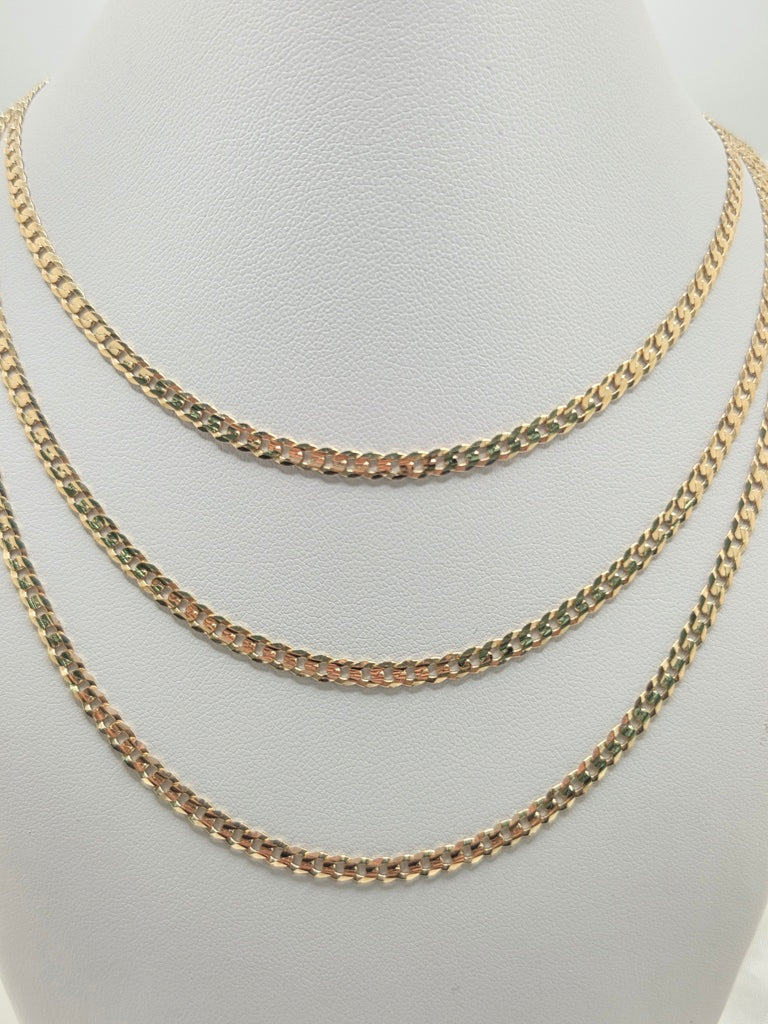 10KT SOLID CUBAN CURB FLAT CHAIN CLOSE LINK Size 16INCH 3.5MM Weight 5.5GR