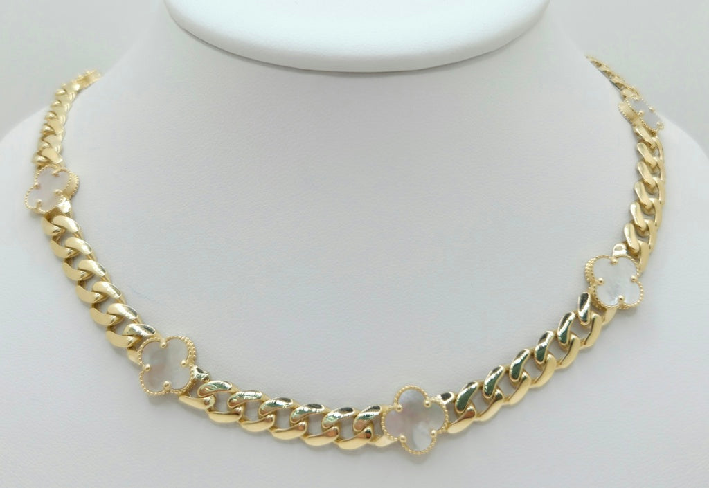 14KT WITHE CLOVER MONACO STYLE CHAIN Size 18INCH 7MM Weight 23.3GR