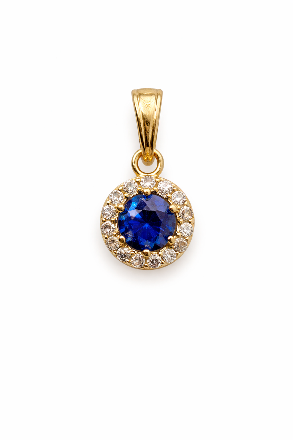 14KT EXTRA SMALL BLUE STONE ROUND ELEGANT PENDANT Size XS Weigth 0.5GR