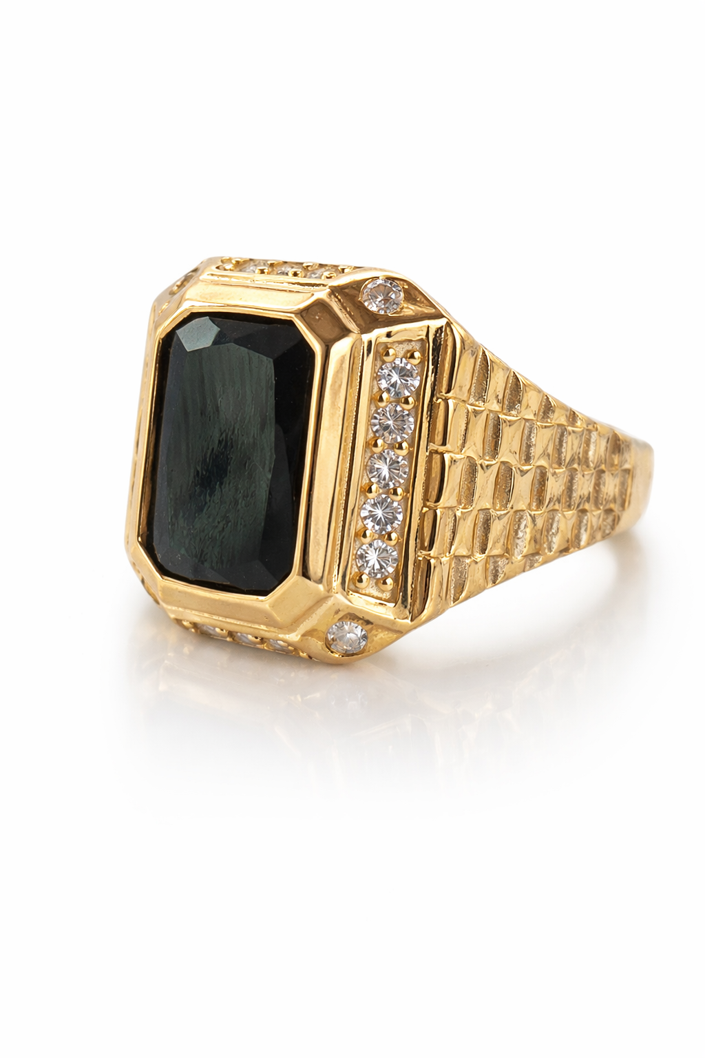 14KT ELEGANT BLACK SQUARE STONE MEN'S RING Size 10.5 Weight 7GR