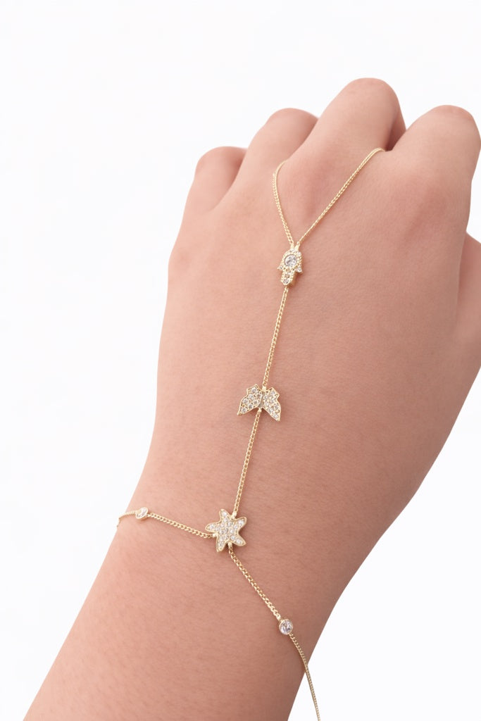 10KT CZ HAND CHAIN BRACELET&CHAIN Size  Weigth  2.6GRS